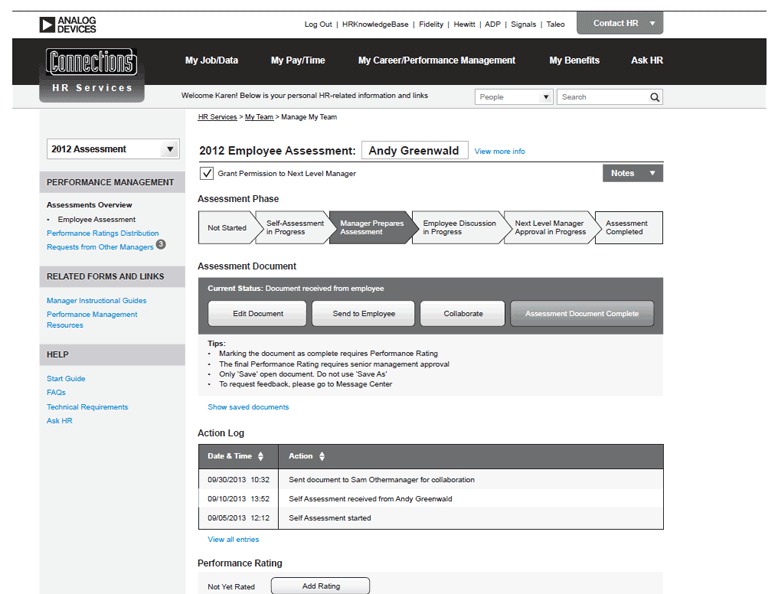 Screenshot performance management wireframes