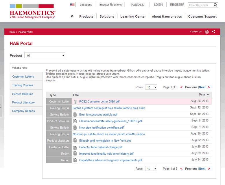 Screenshot portal page