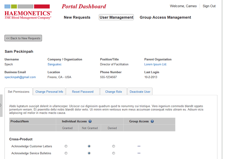 Screenshot admin page