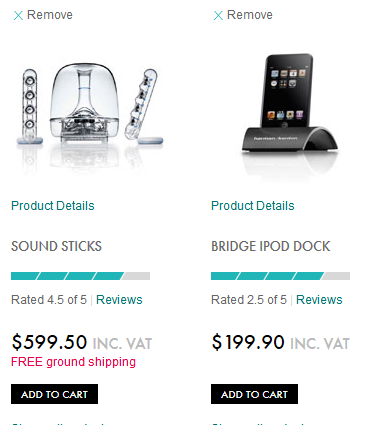 Screenshot product comparison